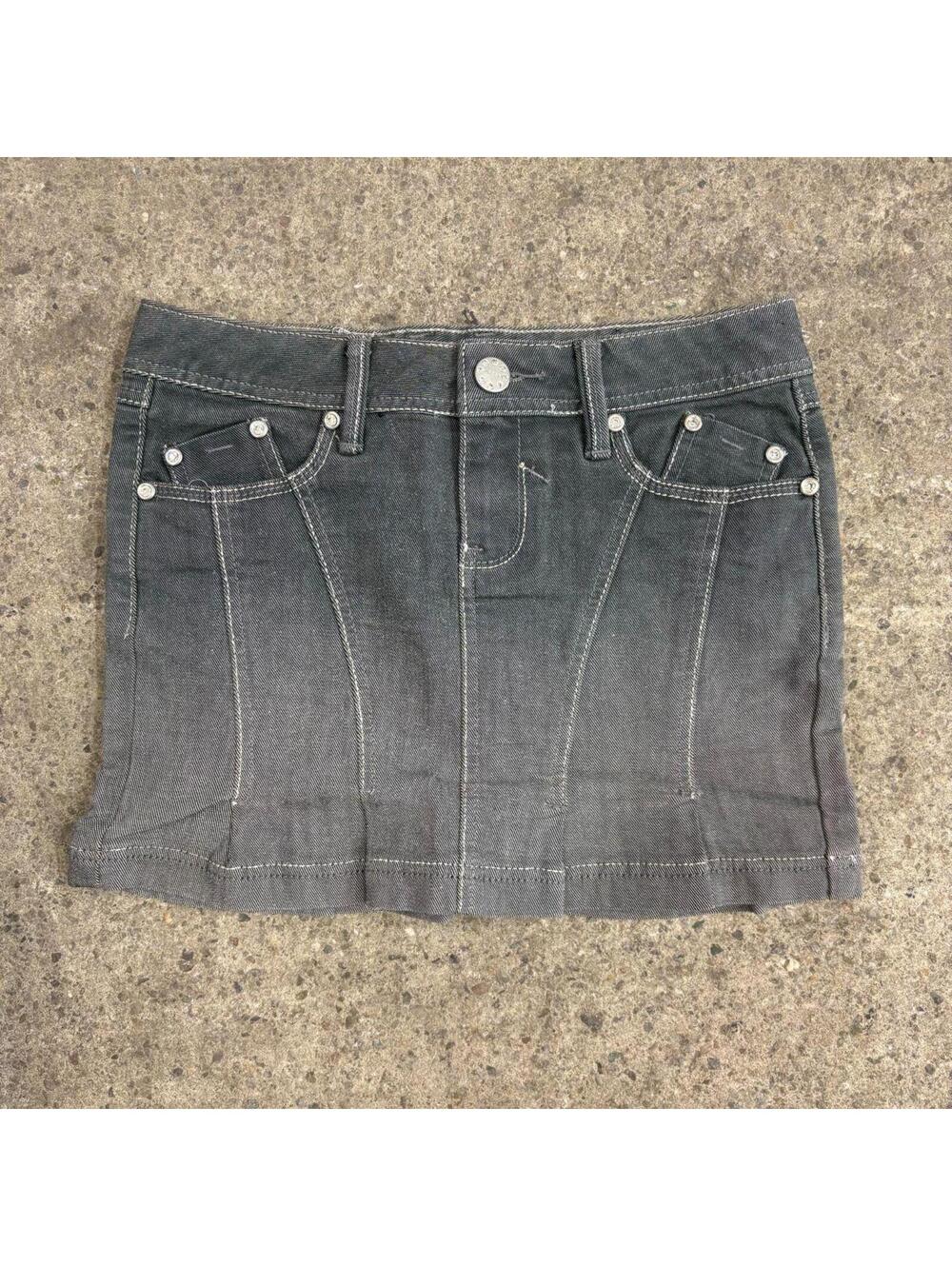 Vintage Y2K Denim Micro Mini Skirt Low Rise Grey Paneled
